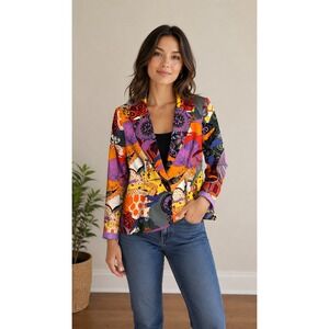 Lori Zoni Vintage Psychedelic Print Blazer Womens Medium Multi Color Made in USA